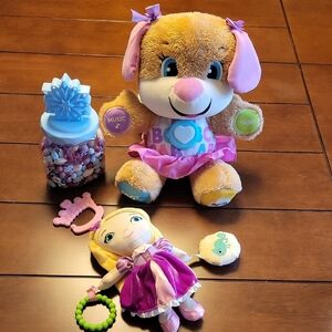 Interactive Plush Puppy Toy with Pink Accents